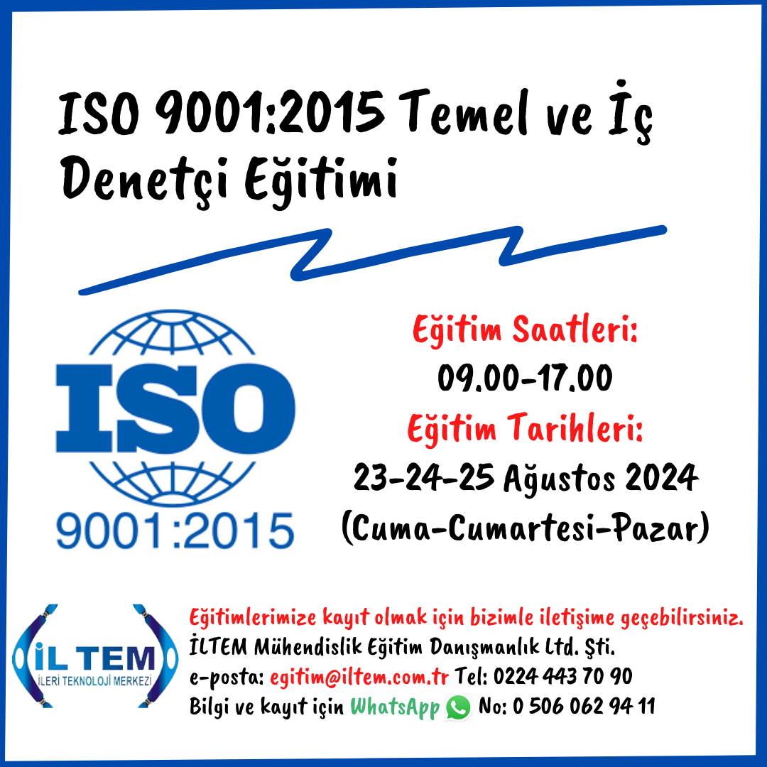 ISO 9001:2015 TEMEL ve  DENET ETM 23-24-25 Austos 2024 BURSA